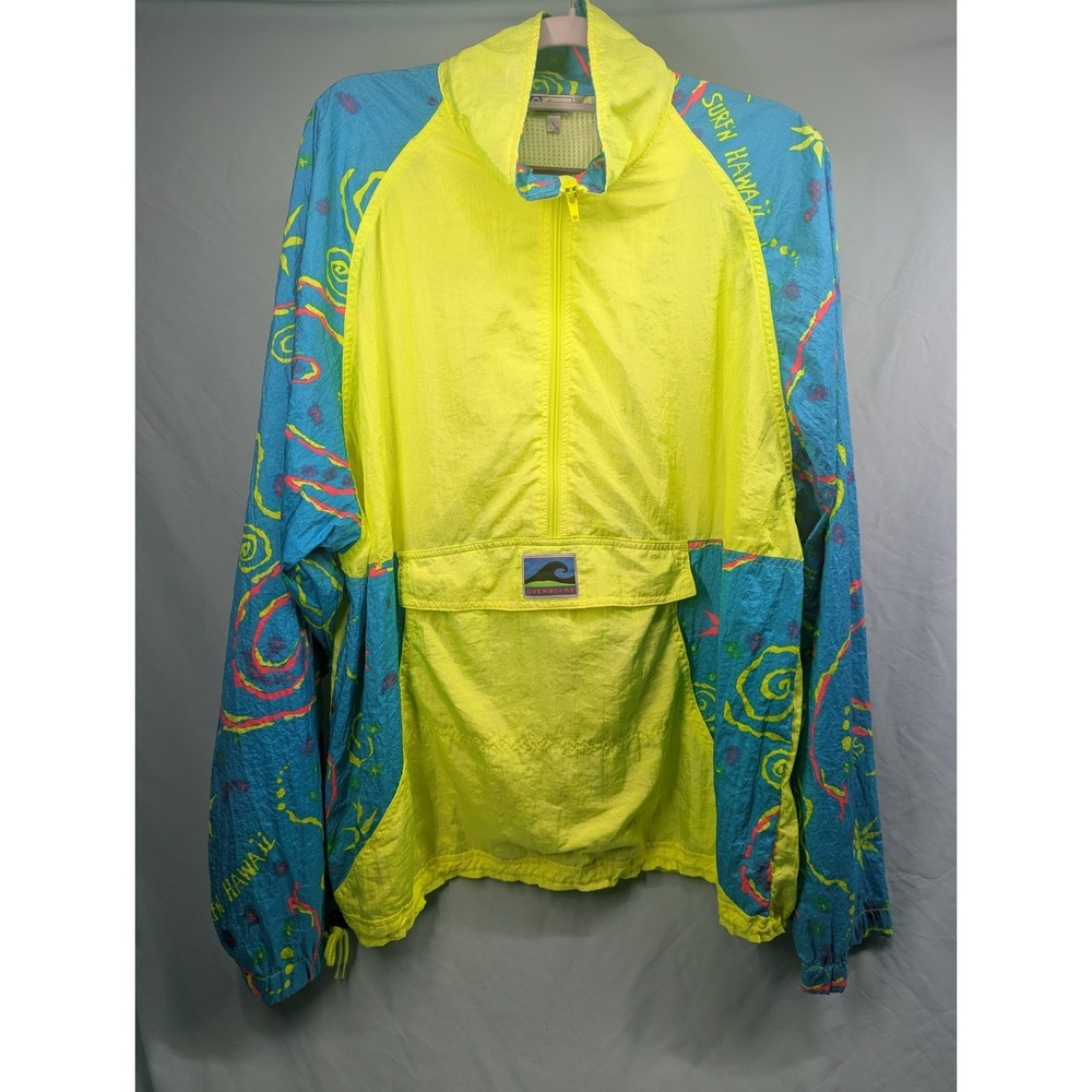 RARE Vtg 80s Surf'n Hawaii Windbreaker Sz Large 1/2 Zip Neon Pullover Overboard